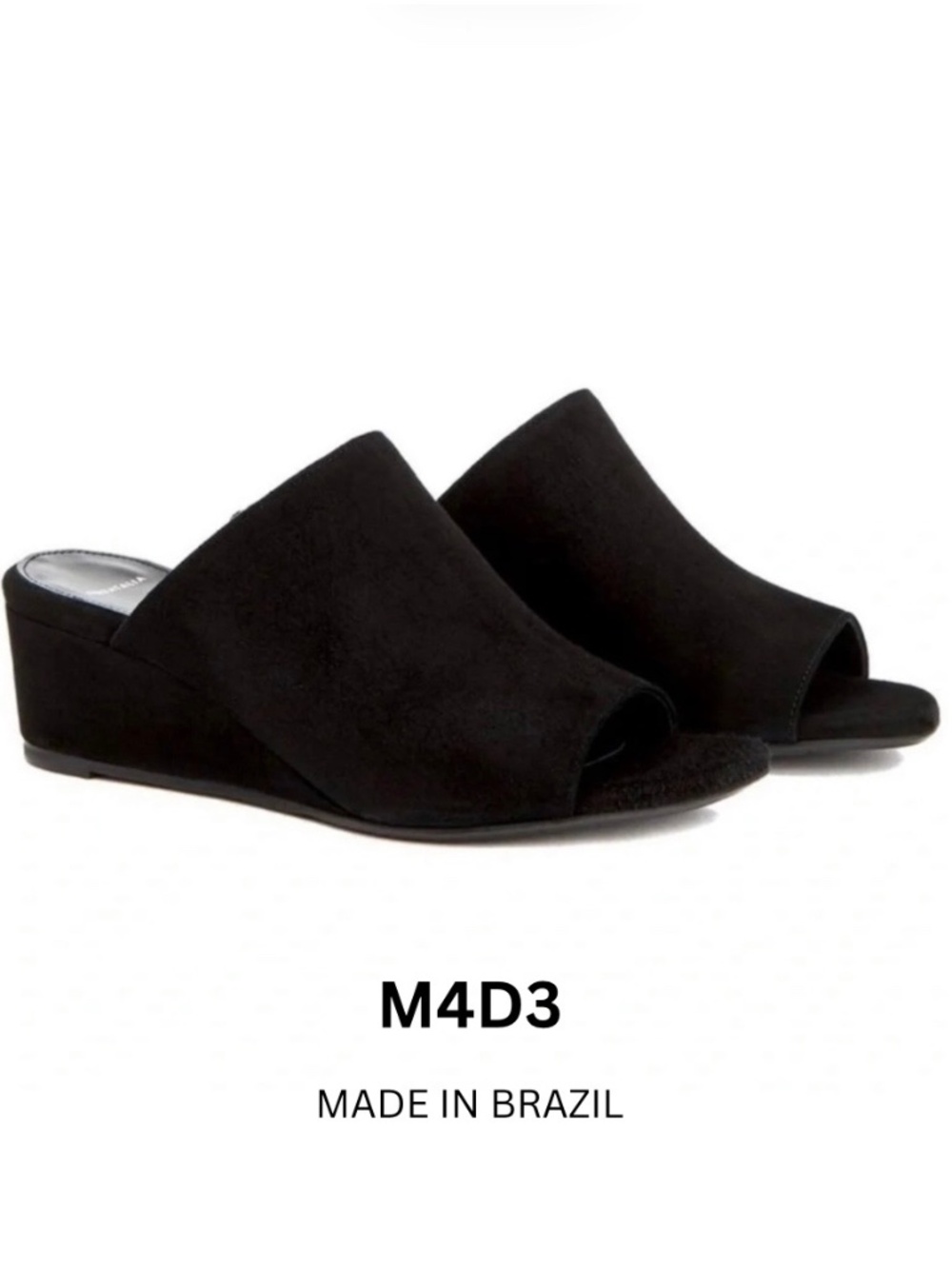 M4D3 Clarah Black Suede Open toe Slip on Wedge Mule Sandals Boho Shoes 6.5
